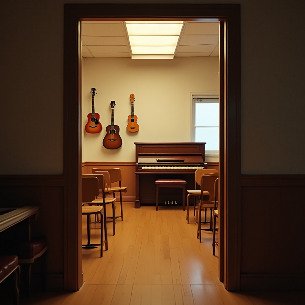 Sala de cursuri cu instrumente muzicale