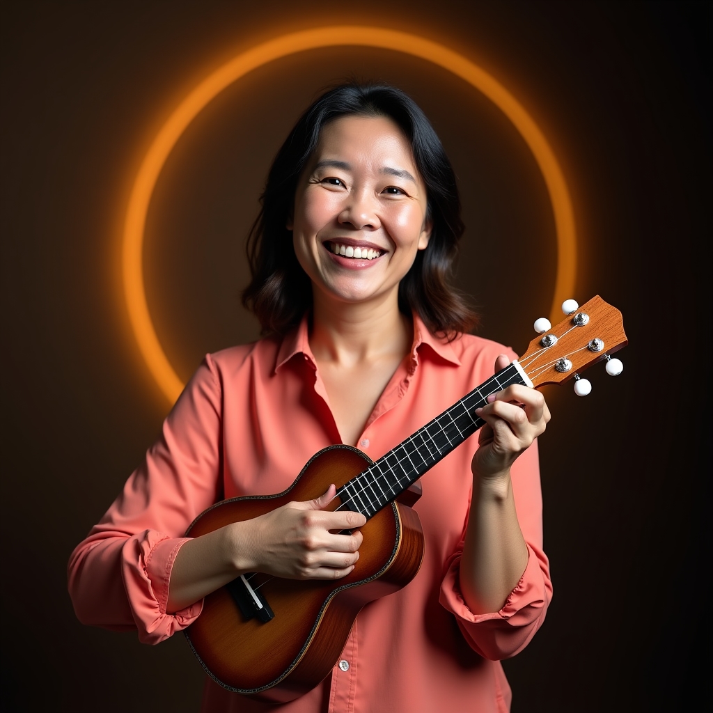 Adult zamband tinand un ukulele